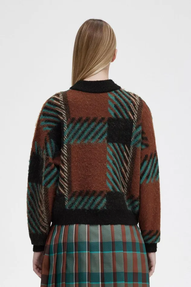 Women Glitch Tartan Jumper Whisky Brown Fred Perry Knitwear