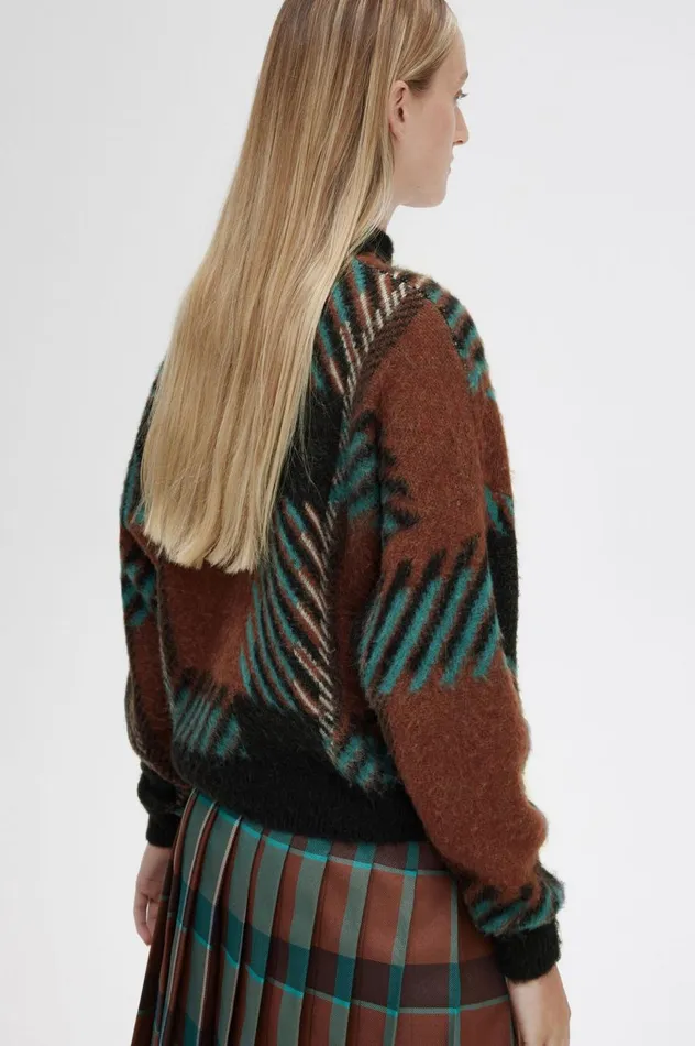 Women Glitch Tartan Jumper Whisky Brown Fred Perry Knitwear