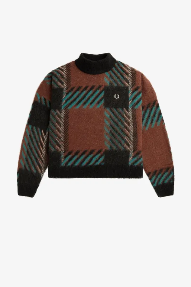 Women Glitch Tartan Jumper Whisky Brown Fred Perry Knitwear