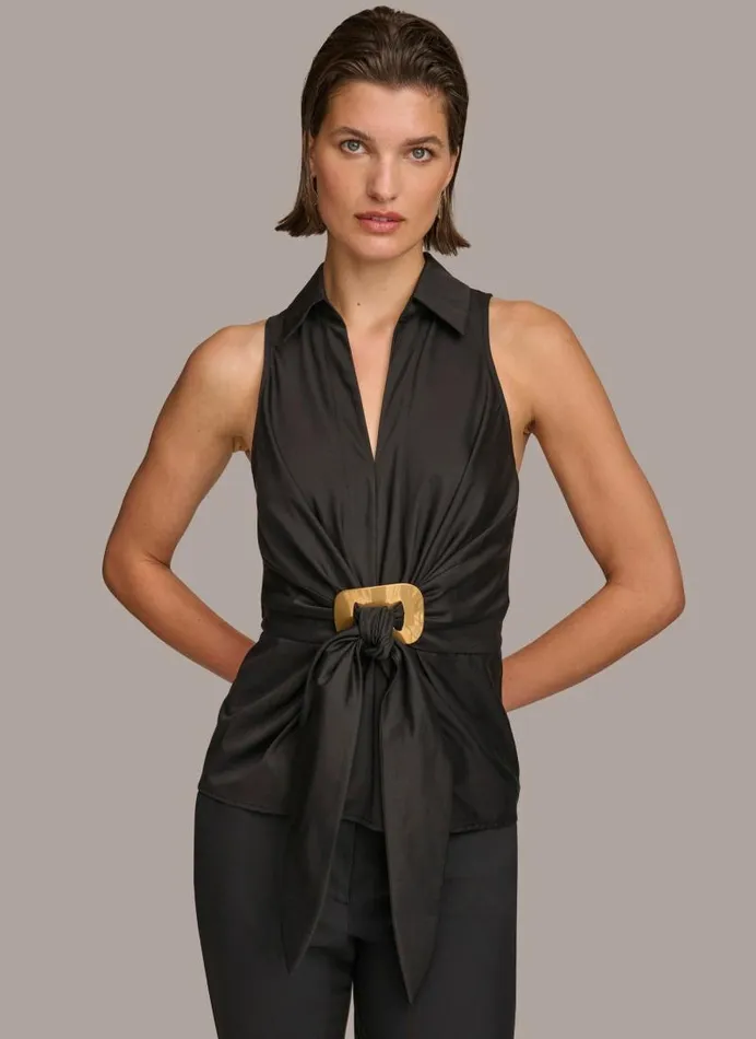 Women GOLD HARDWARE KNOT TOP Black Donna Karan New York Sweaters And Tops