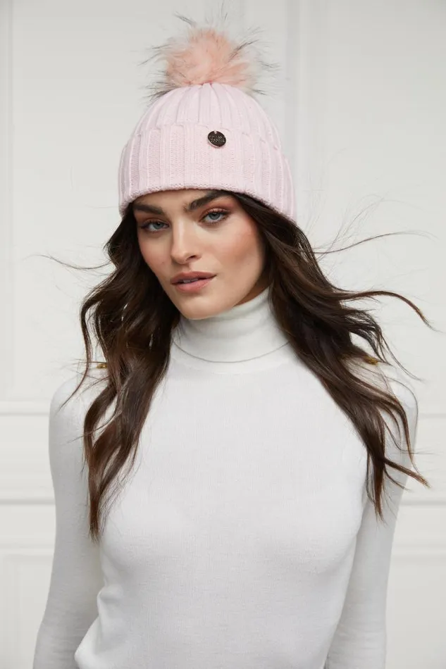 Women Hats and Headbands Holland Cooper Rib Bobble Hat Pink