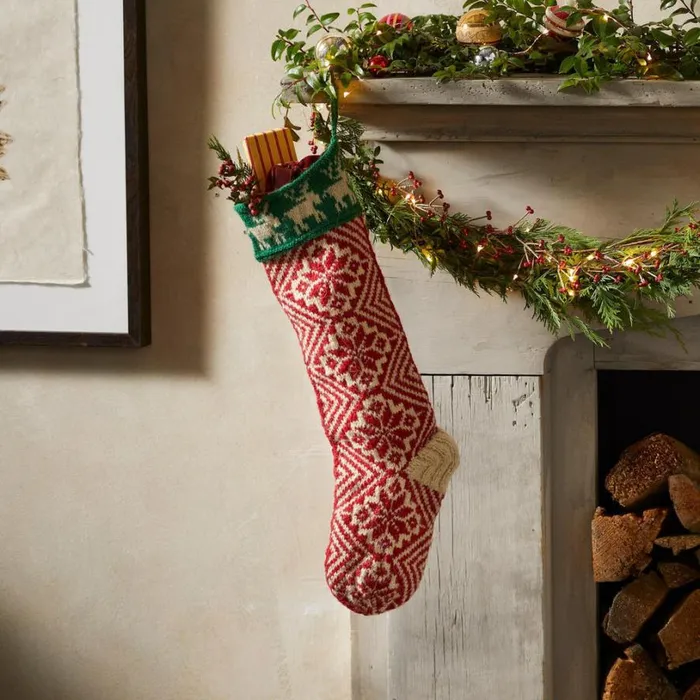 Women Heirloom Reindeer Print Stocking Sundance Catalog Decor