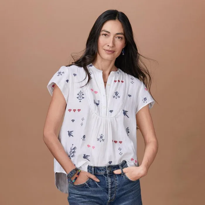 Women Hibi Embroidered Top White Sundance Catalog Tops