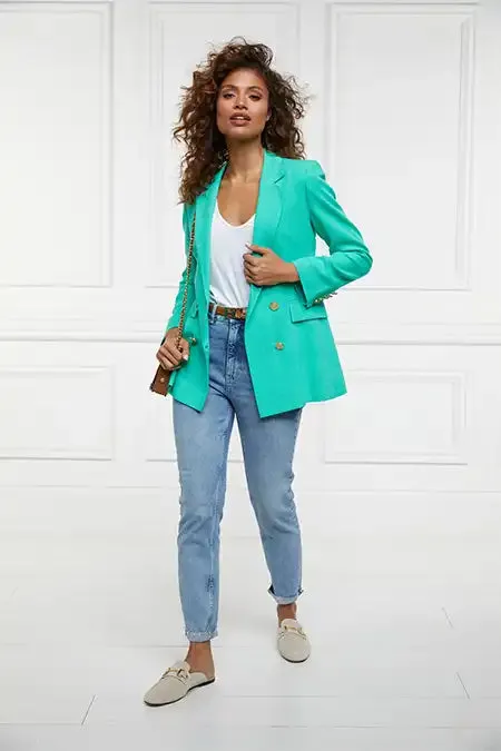 Women In Stock Tailoring Holland Cooper Double Breasted Blazer Jade Linen
