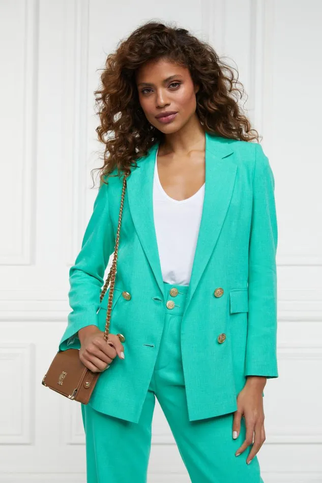 Women In Stock Tailoring Holland Cooper Double Breasted Blazer Jade Linen