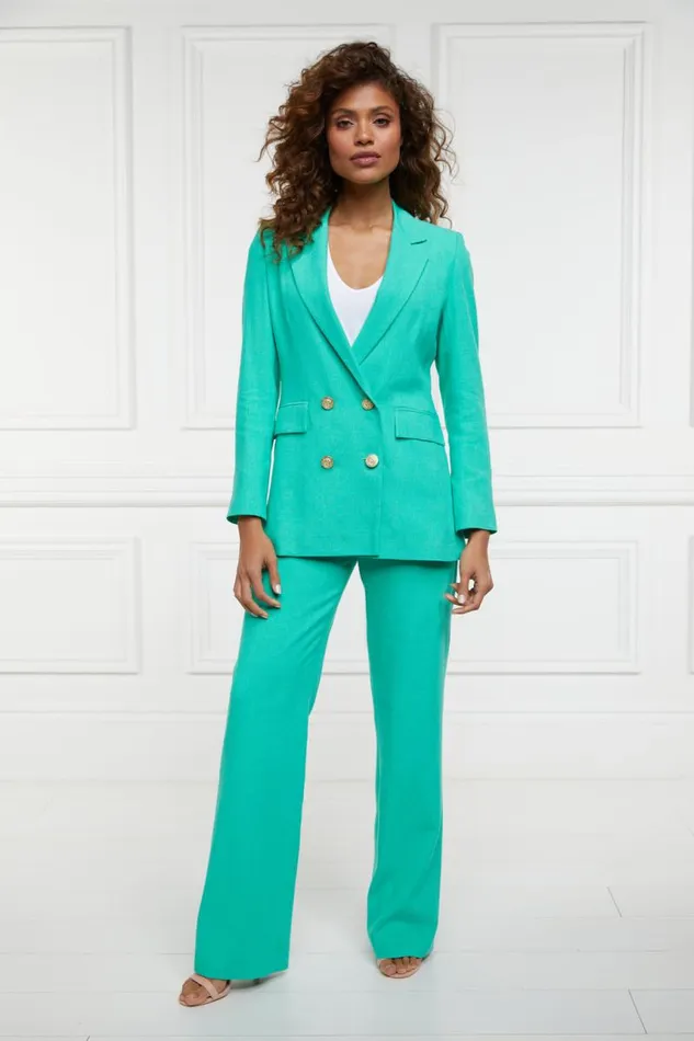 Women In Stock Tailoring Holland Cooper Double Breasted Blazer Jade Linen