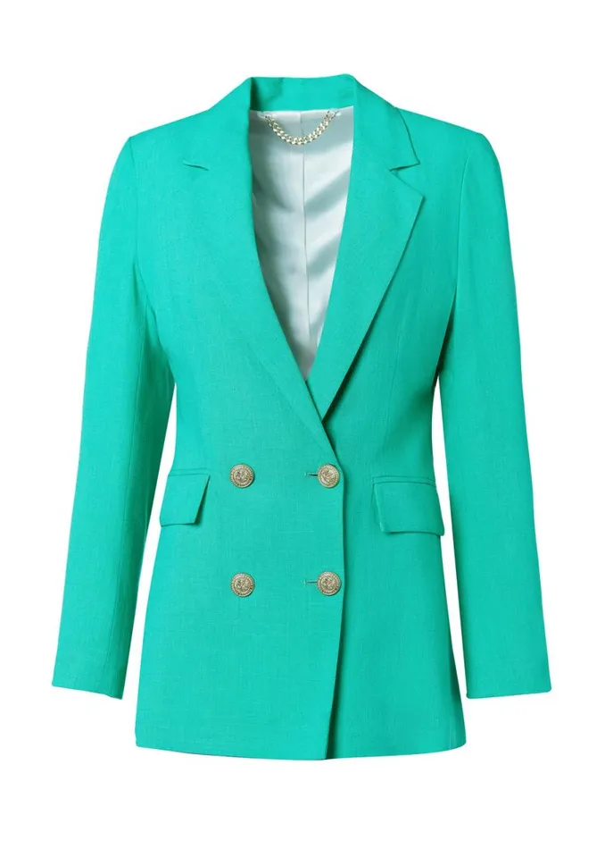 Women In Stock Tailoring Holland Cooper Double Breasted Blazer Jade Linen