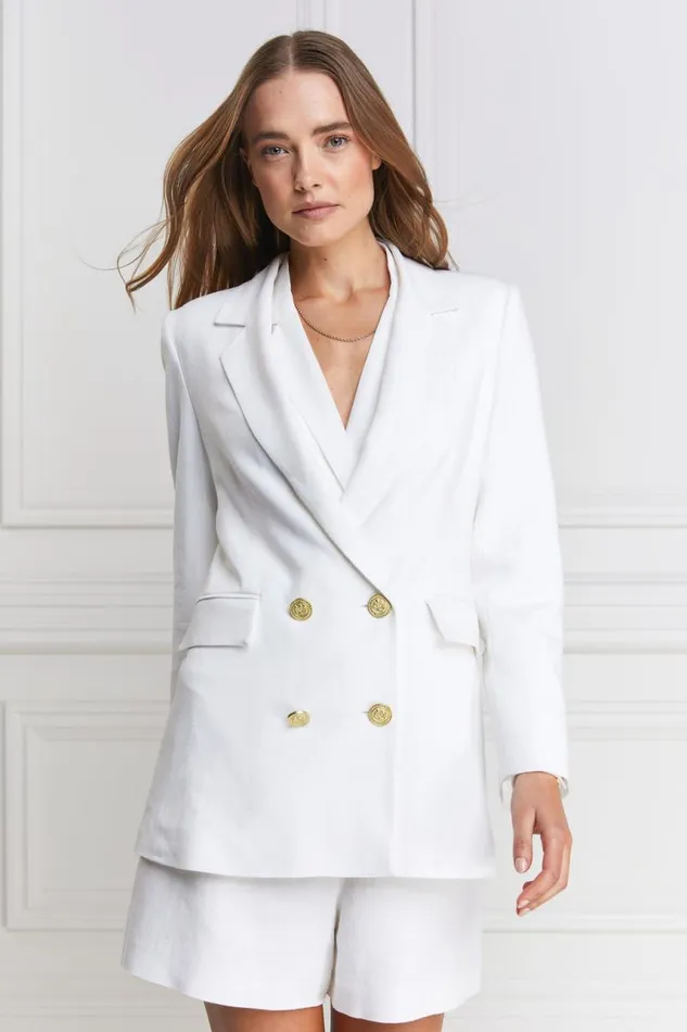 Women In Stock Tailoring Holland Cooper Double Breasted Blazer Oyster Linen
