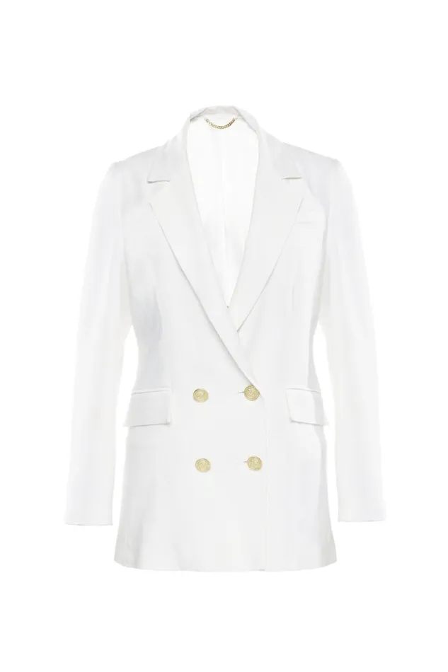 Women In Stock Tailoring Holland Cooper Double Breasted Blazer Oyster Linen