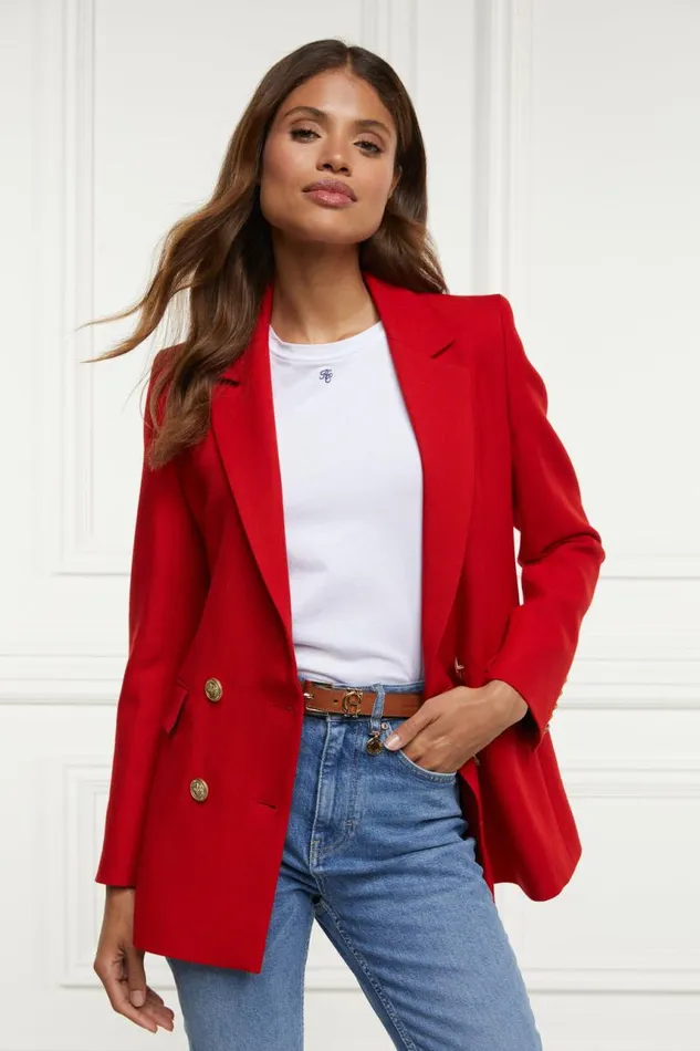 Women In Stock Tailoring Holland Cooper Double Breasted Blazer Red Barathea