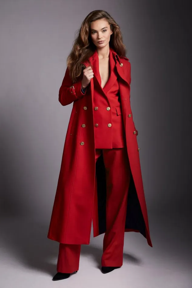 Women In Stock Tailoring Holland Cooper Double Breasted Blazer Red Barathea