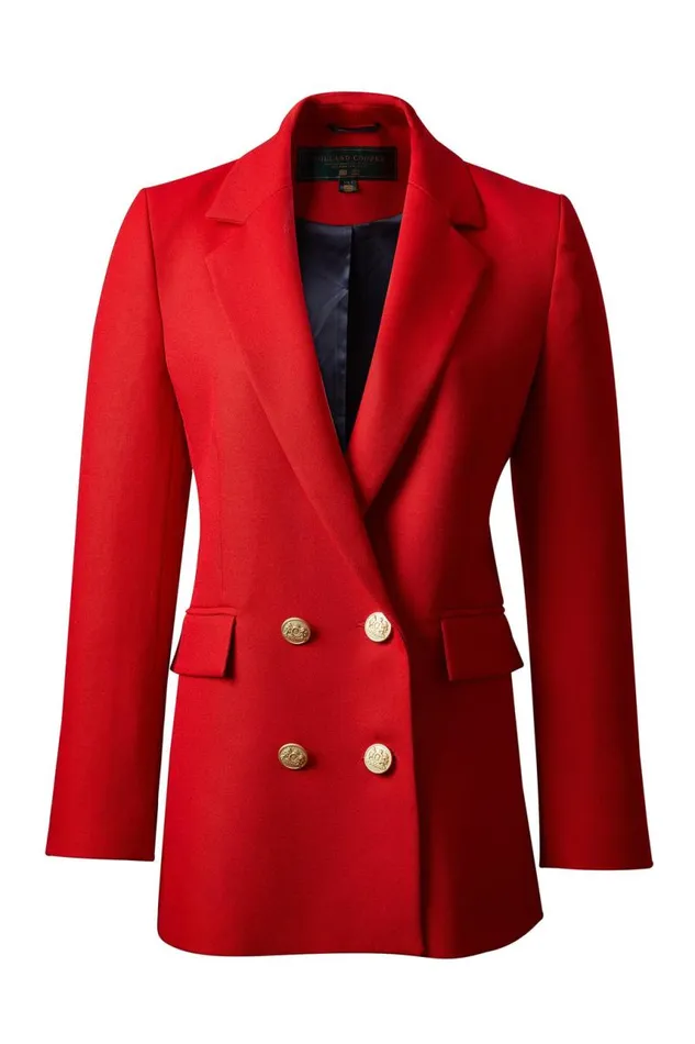 Women In Stock Tailoring Holland Cooper Double Breasted Blazer Red Barathea