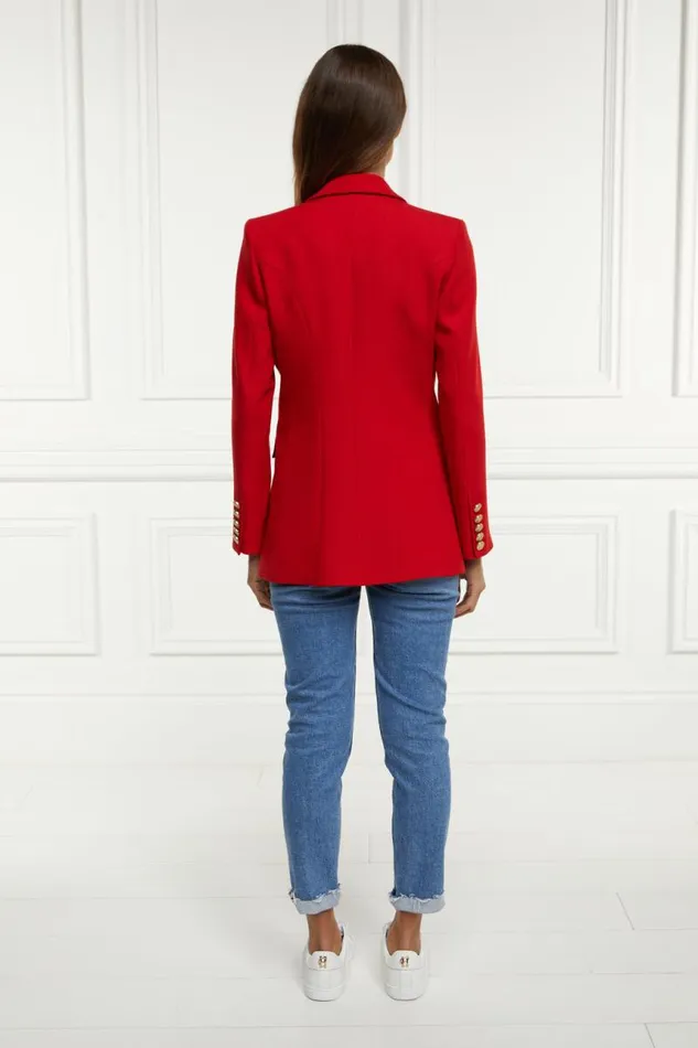 Women In Stock Tailoring Holland Cooper Double Breasted Blazer Red Barathea