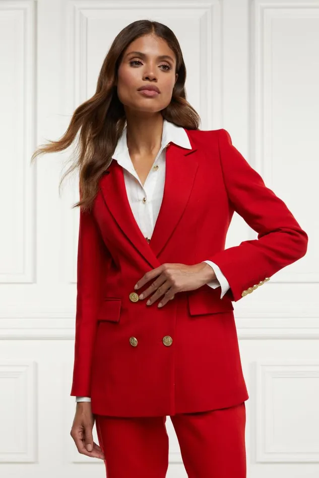 Women In Stock Tailoring Holland Cooper Double Breasted Blazer Red Barathea