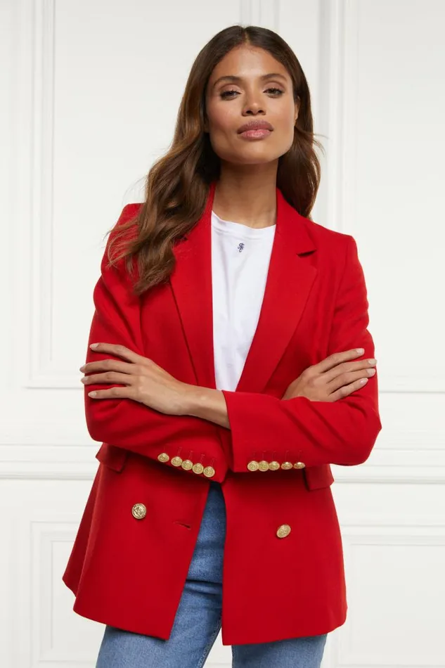Women In Stock Tailoring Holland Cooper Double Breasted Blazer Red Barathea