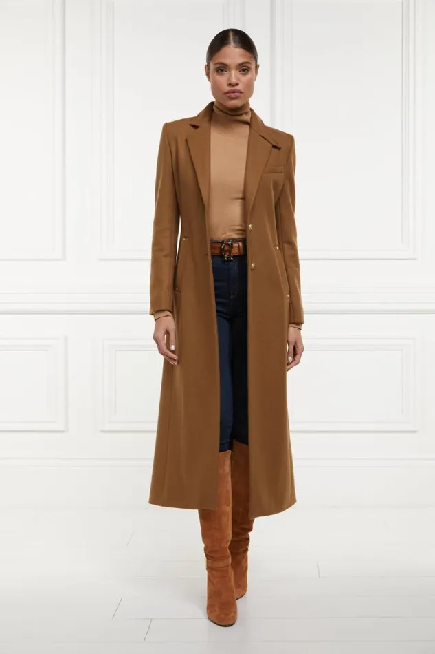 Women In Stock Tailoring Holland Cooper Full Length Regency Coat Dark Camel