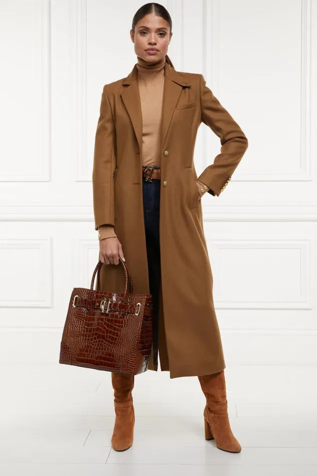 Women In Stock Tailoring Holland Cooper Full Length Regency Coat Dark Camel