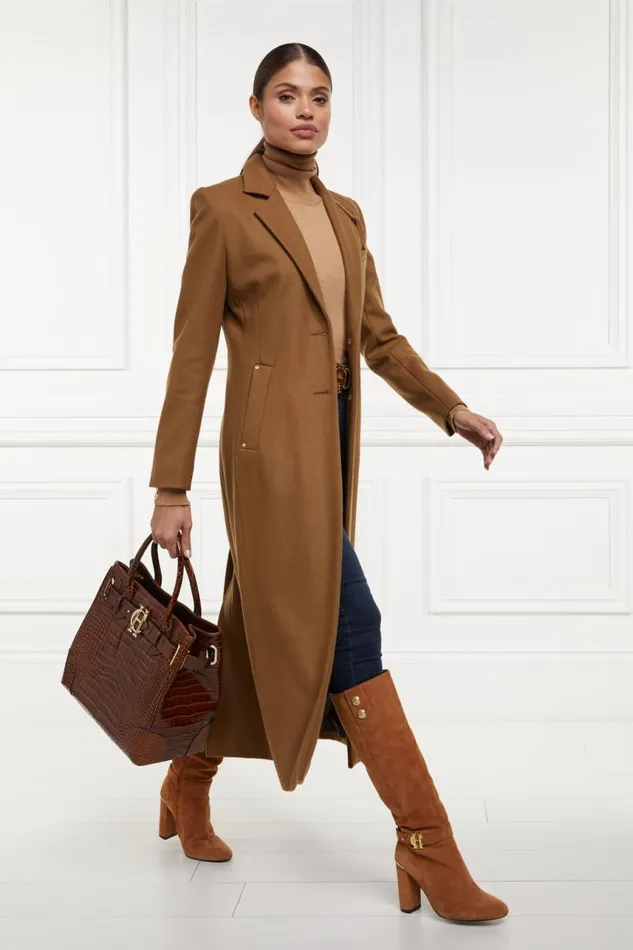 Women In Stock Tailoring Holland Cooper Full Length Regency Coat Dark Camel