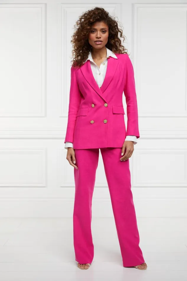Women In Stock Tailoring Holland Cooper High Waisted Straight Trouser Hot Pink Linen Women In Stock Tailoring Holland Cooper High Waisted Straight Trouser Hot Pink Linen
