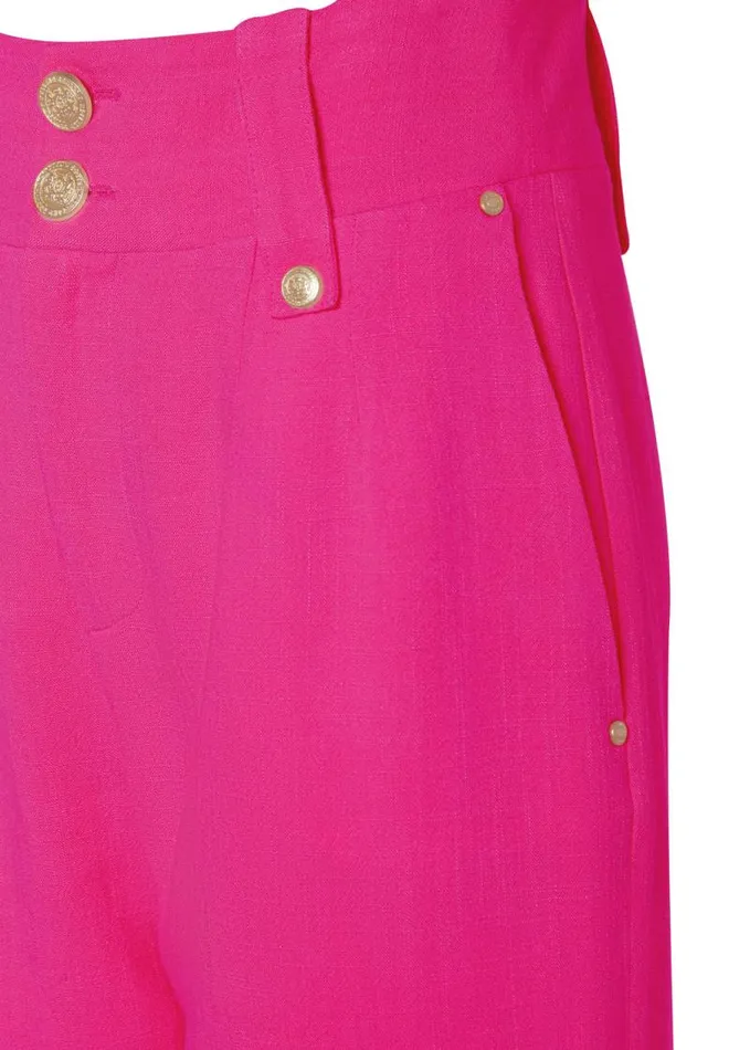 Women In Stock Tailoring Holland Cooper High Waisted Straight Trouser Hot Pink Linen Women In Stock Tailoring Holland Cooper High Waisted Straight Trouser Hot Pink Linen