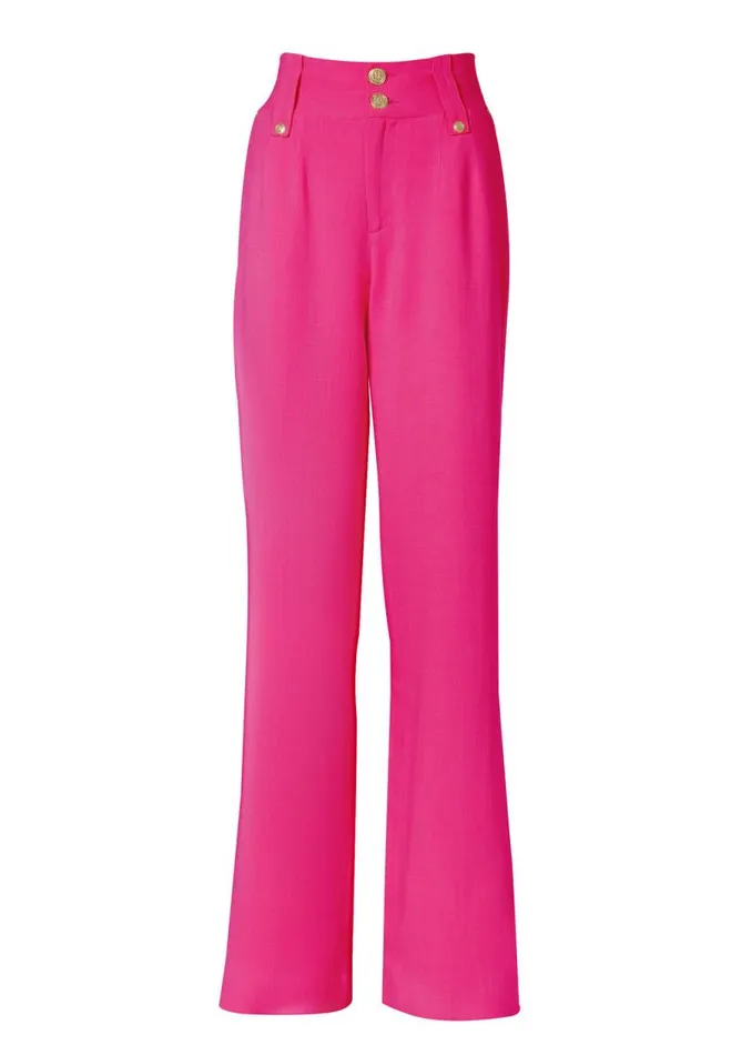 Women In Stock Tailoring Holland Cooper High Waisted Straight Trouser Hot Pink Linen Women In Stock Tailoring Holland Cooper High Waisted Straight Trouser Hot Pink Linen