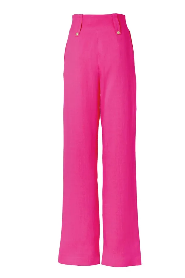 Women In Stock Tailoring Holland Cooper High Waisted Straight Trouser Hot Pink Linen Women In Stock Tailoring Holland Cooper High Waisted Straight Trouser Hot Pink Linen
