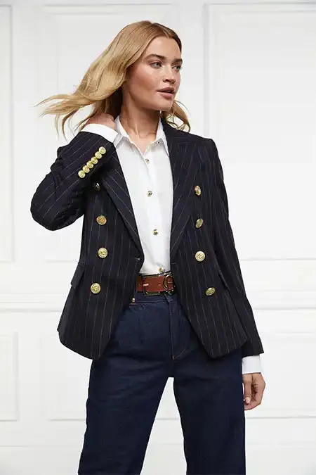 Women In Stock Tailoring Holland Cooper Knightsbridge Blazer Navy Chalk Pinstripe
