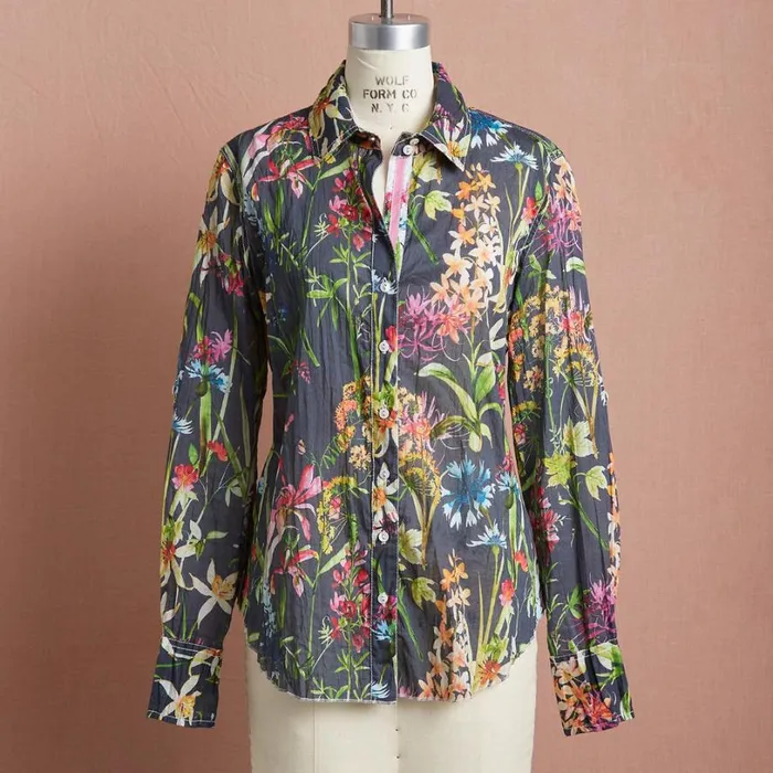 Women Island Florals Shirt Washed Indigo Sundance Catalog Tops Women Island Florals Shirt Washed Indigo Sundance Catalog Tops