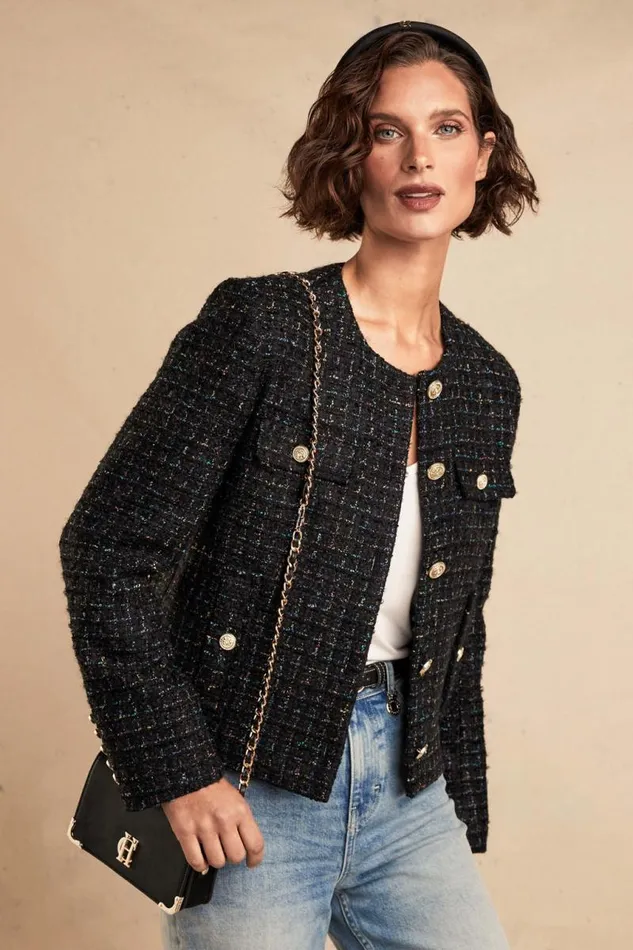 Women Jackets Holland Cooper Chelsea Jacket Black Rainbow Sparkle Tweed