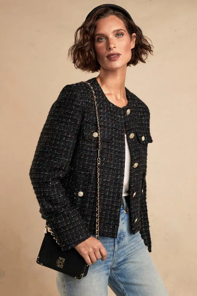 Women Jackets Holland Cooper Chelsea Jacket Black Rainbow Sparkle Tweed Women Jackets Holland Cooper Chelsea Jacket Black Rainbow Sparkle Tweed