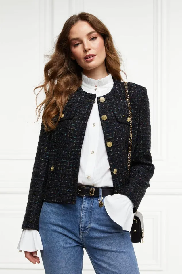 Women Jackets Holland Cooper Chelsea Jacket Black Rainbow Sparkle Tweed Women Jackets Holland Cooper Chelsea Jacket Black Rainbow Sparkle Tweed