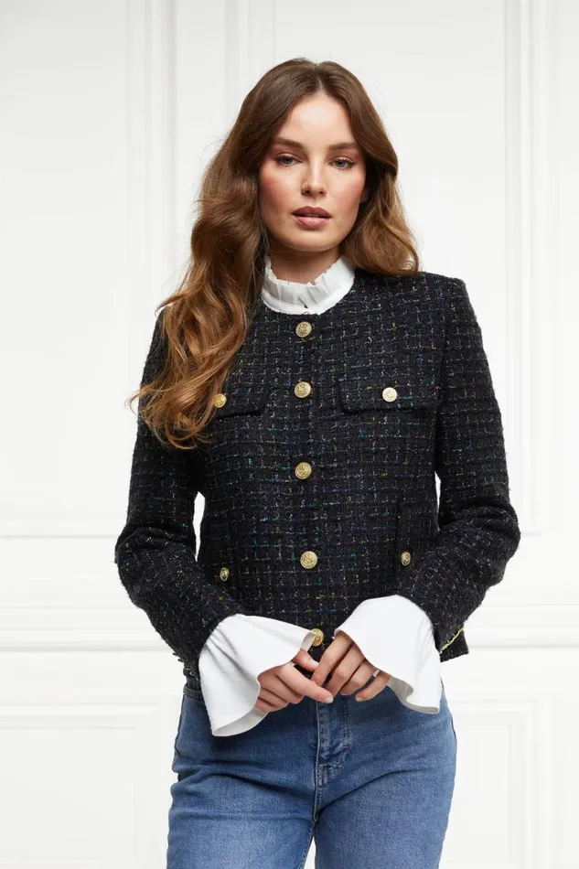 Women Jackets Holland Cooper Chelsea Jacket Black Rainbow Sparkle Tweed Women Jackets Holland Cooper Chelsea Jacket Black Rainbow Sparkle Tweed