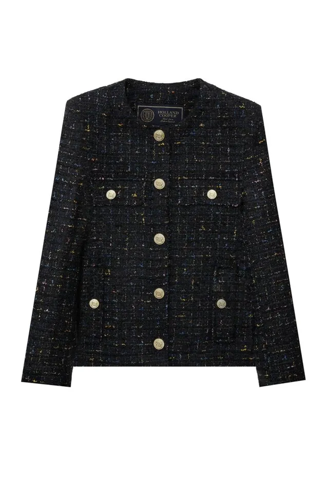 Women Jackets Holland Cooper Chelsea Jacket Black Rainbow Sparkle Tweed Women Jackets Holland Cooper Chelsea Jacket Black Rainbow Sparkle Tweed