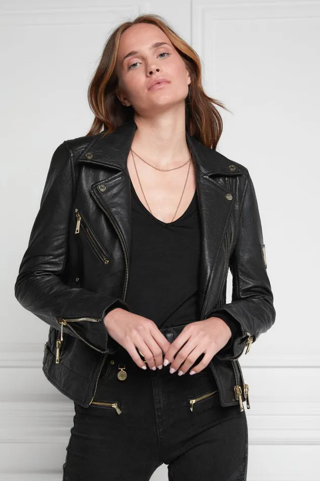 Women Jackets Holland Cooper Leather Biker Jacket Black Women Jackets Holland Cooper Leather Biker Jacket Black