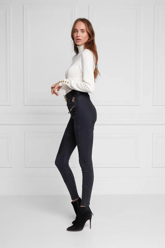 Women Jeans Holland Cooper Biker Jean Washed Black