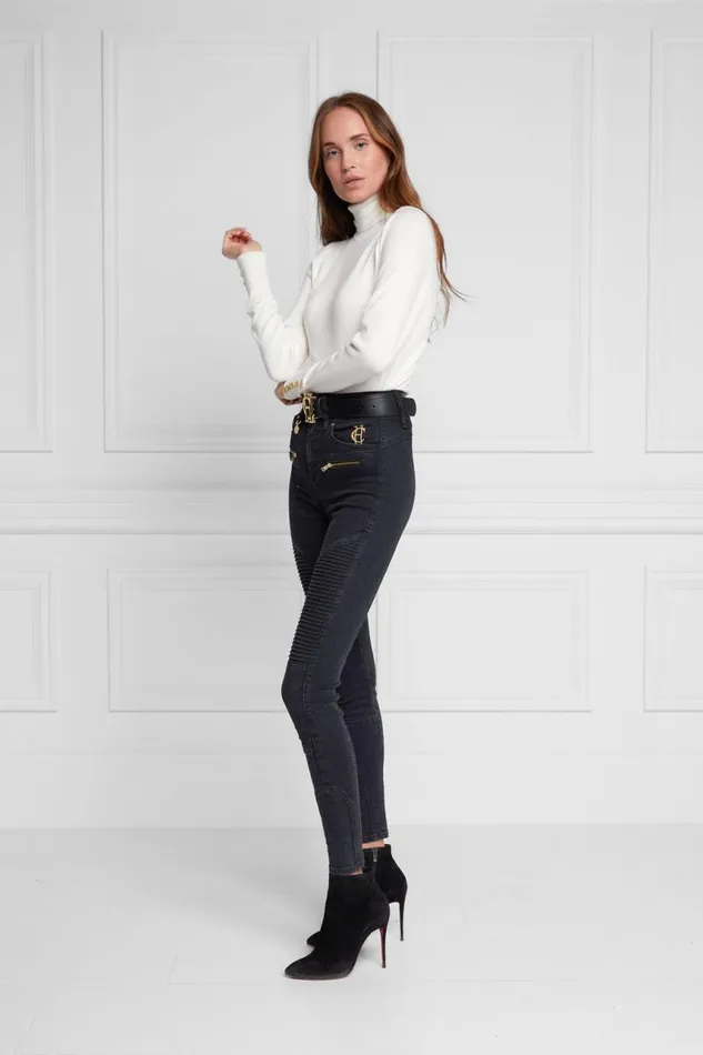 Women Jeans Holland Cooper Biker Jean Washed Black