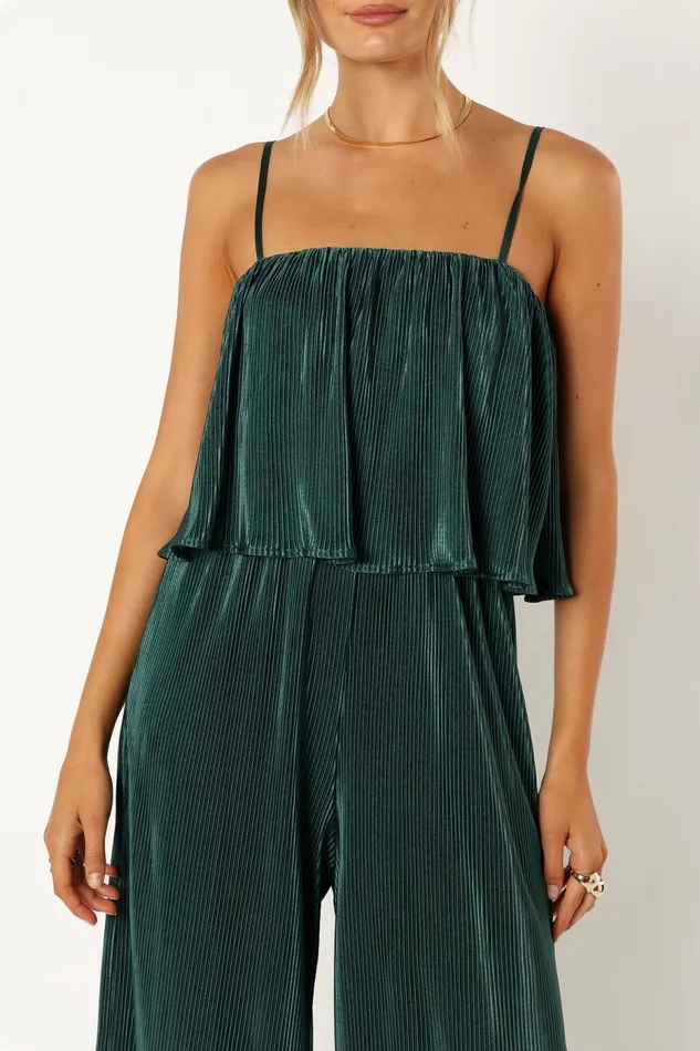 Women Jillian Plisse Jumpsuit Emerald Jumpsuits and Rompers Petal and Pup