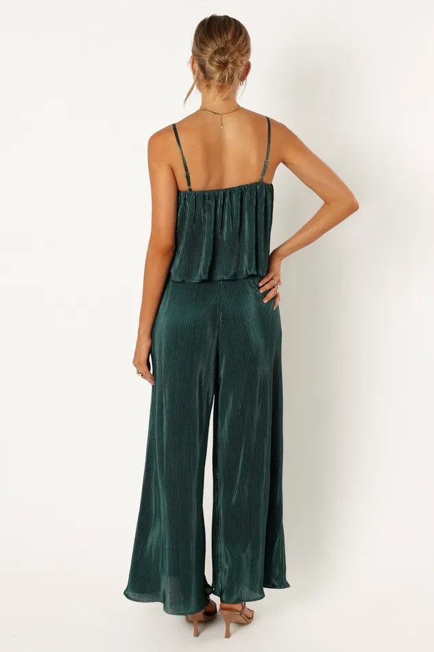 Women Jillian Plisse Jumpsuit Emerald Jumpsuits and Rompers Petal and Pup