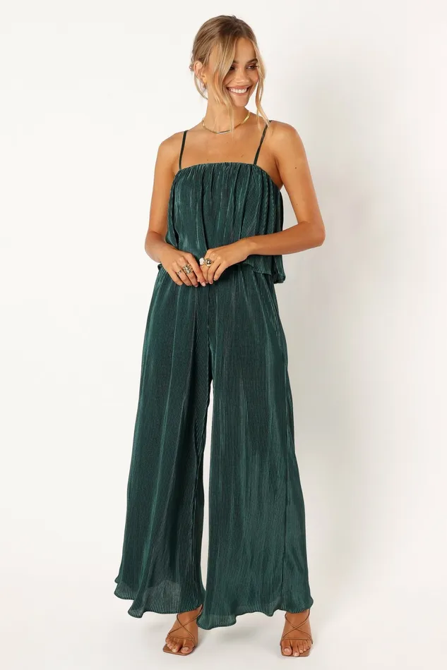 Women Jillian Plisse Jumpsuit Emerald Jumpsuits and Rompers Petal and Pup