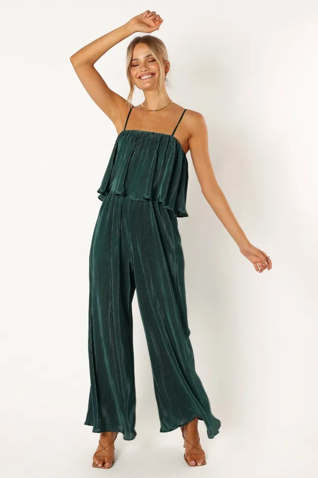 Women Jillian Plisse Jumpsuit Emerald Jumpsuits and Rompers Petal and Pup