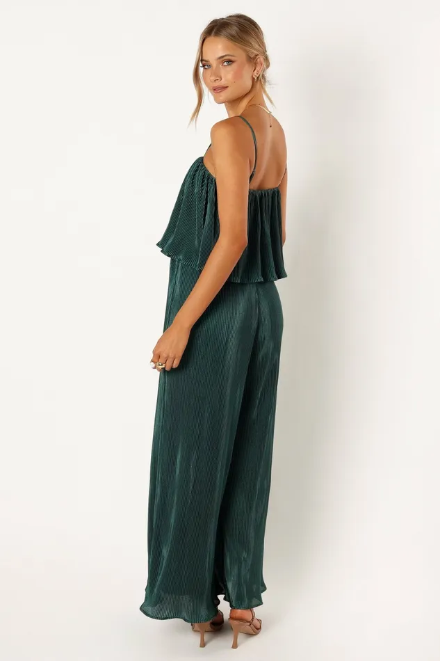 Women Jillian Plisse Jumpsuit Emerald Jumpsuits and Rompers Petal and Pup