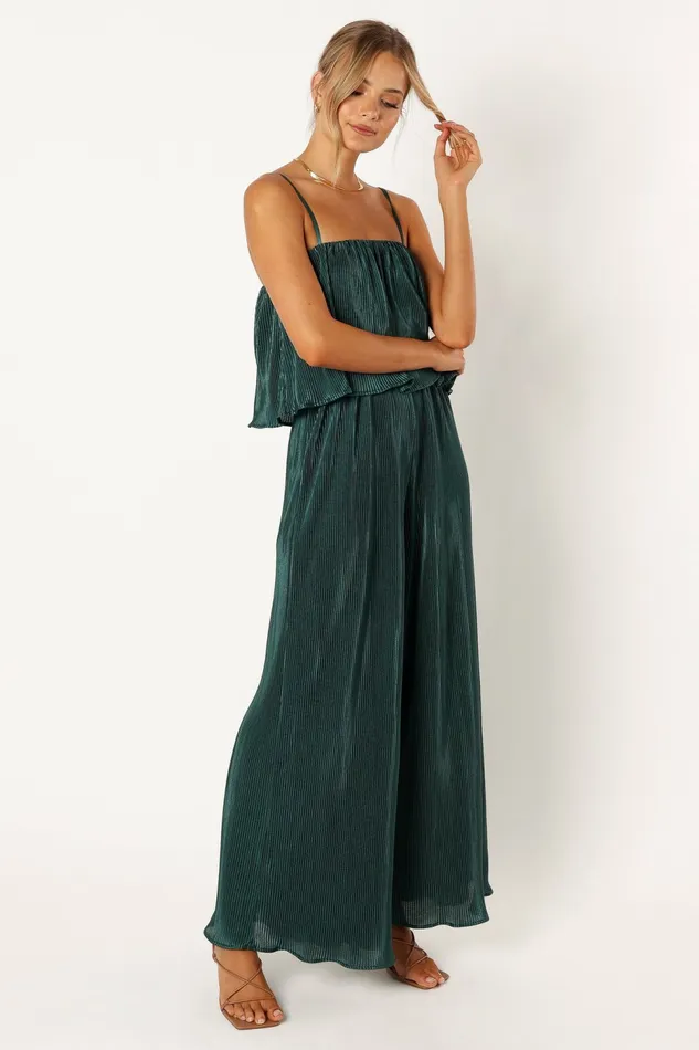 Women Jillian Plisse Jumpsuit Emerald Jumpsuits and Rompers Petal and Pup