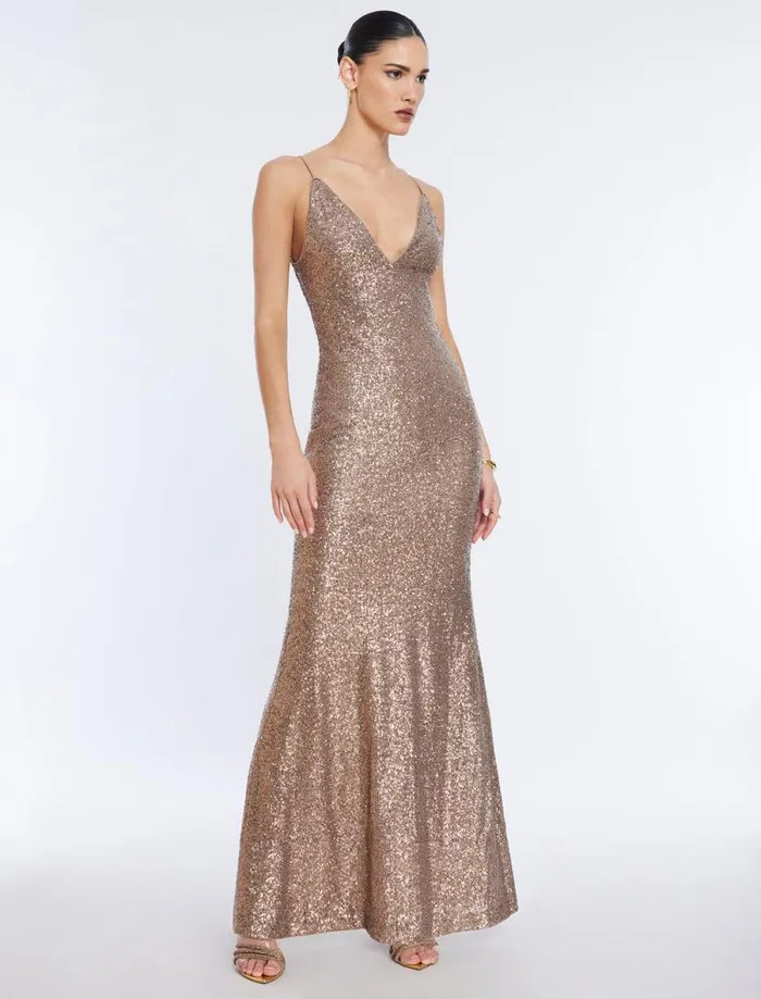 Women Jiona Sequined Evening Gown Copper BCBG Dresses Women Jiona Sequined Evening Gown Copper BCBG Dresses