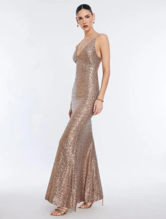 Women Jiona Sequined Evening Gown Copper BCBG Dresses Women Jiona Sequined Evening Gown Copper BCBG Dresses