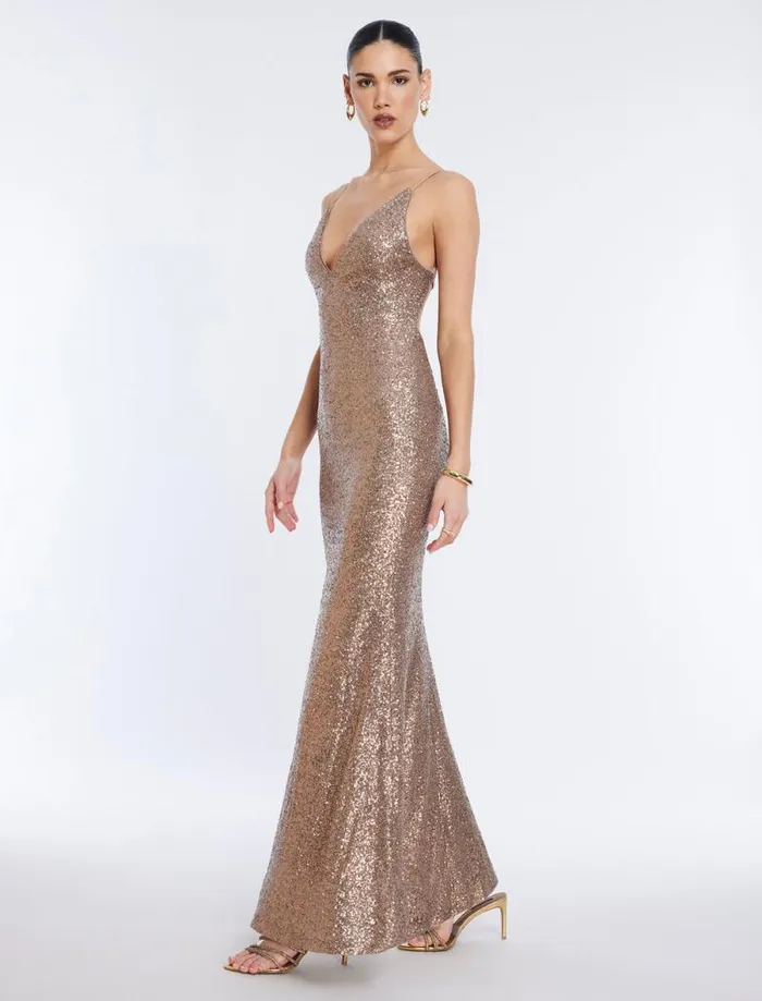 Women Jiona Sequined Evening Gown Copper BCBG Dresses Women Jiona Sequined Evening Gown Copper BCBG Dresses