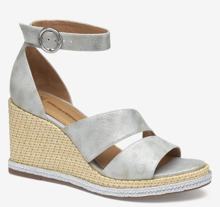 Women Johnston and Murphy Heels and Platform Wedges Marcia Asymmetrical Sandal Silver Metallic Kid Suede Women Johnston and Murphy Heels and Platform Wedges Marcia Asymmetrical Sandal Silver Metallic Kid Suede