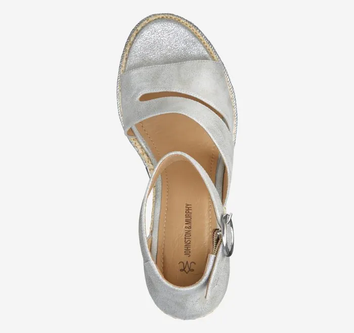 Women Johnston and Murphy Heels and Platform Wedges Marcia Asymmetrical Sandal Silver Metallic Kid Suede Women Johnston and Murphy Heels and Platform Wedges Marcia Asymmetrical Sandal Silver Metallic Kid Suede