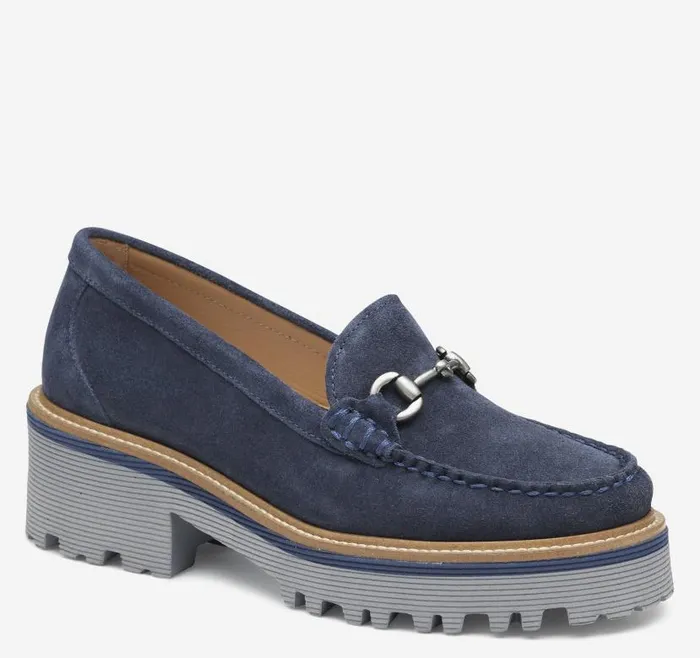 Women Johnston and Murphy Mules and Loafers Emmalynn Bit Loafer Navy Suede
