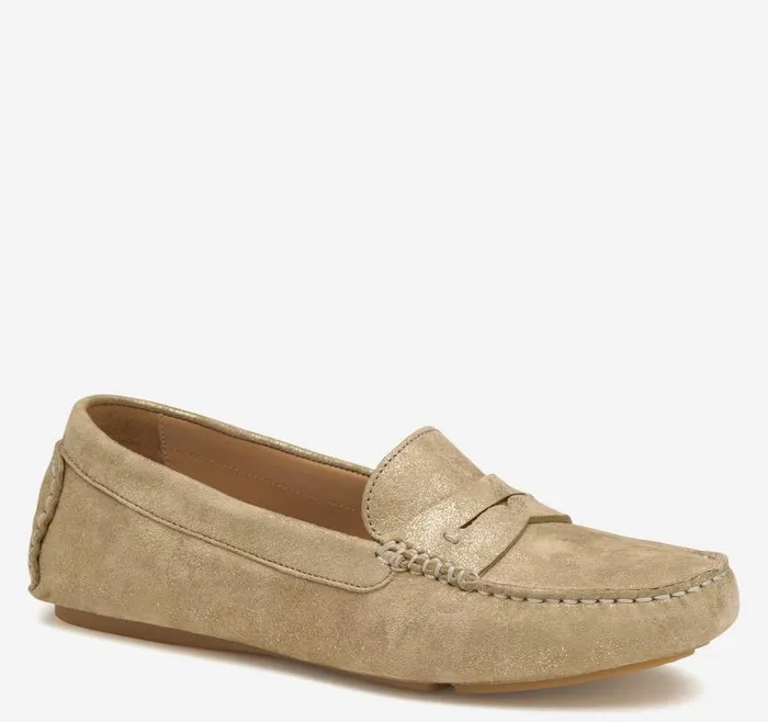 Women Johnston and Murphy Mules and Loafers Maggie Penny Gold Metallic Kid Suede Women Johnston and Murphy Mules and Loafers Maggie Penny Gold Metallic Kid Suede