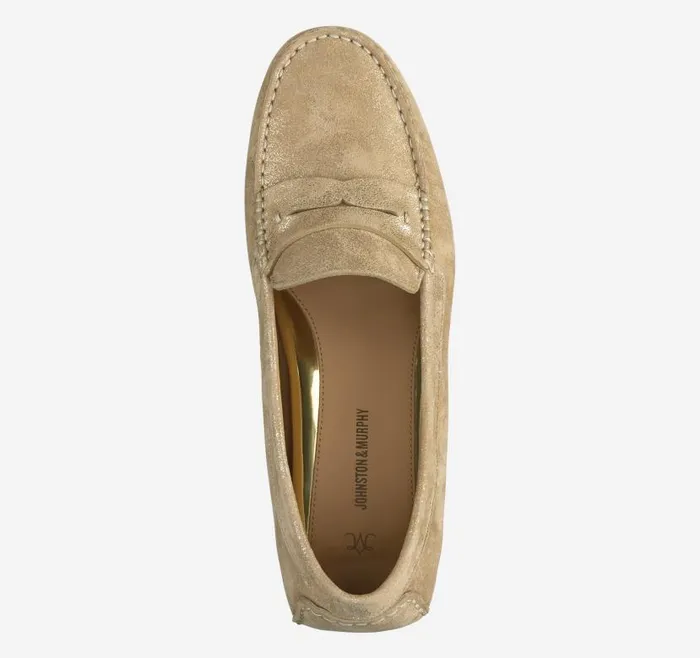 Women Johnston and Murphy Mules and Loafers Maggie Penny Gold Metallic Kid Suede Women Johnston and Murphy Mules and Loafers Maggie Penny Gold Metallic Kid Suede